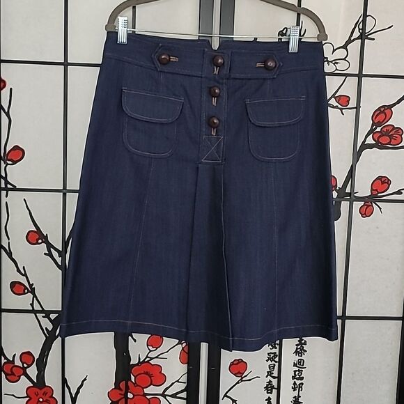 Tibi Dark Blue Denim Skirt with Button Accents - Picture 2 of 8